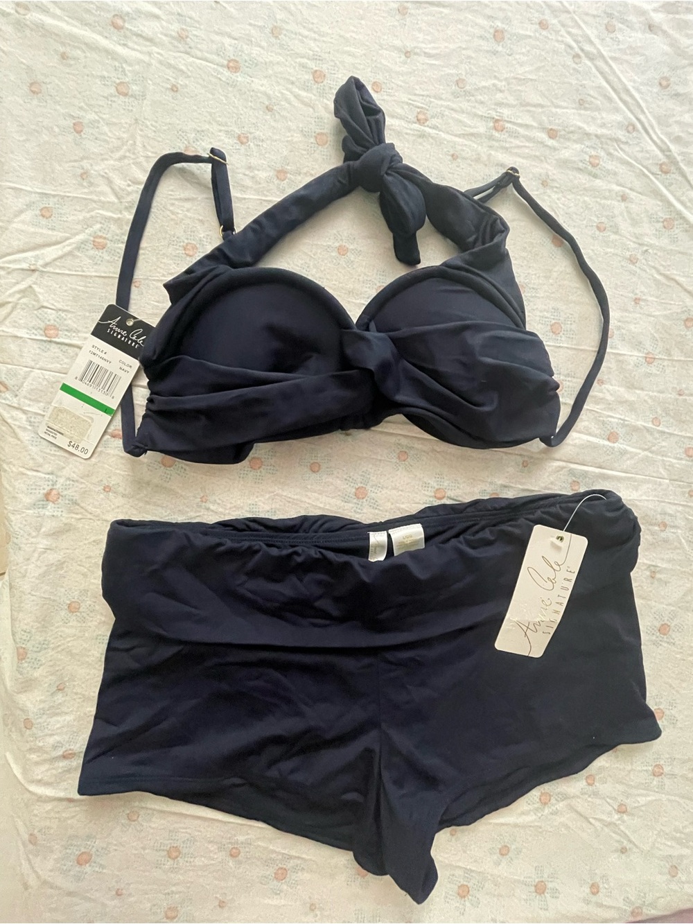 Anne Cole Navy Swim Top & Shorts Set with Tags - Picture 1 of 3